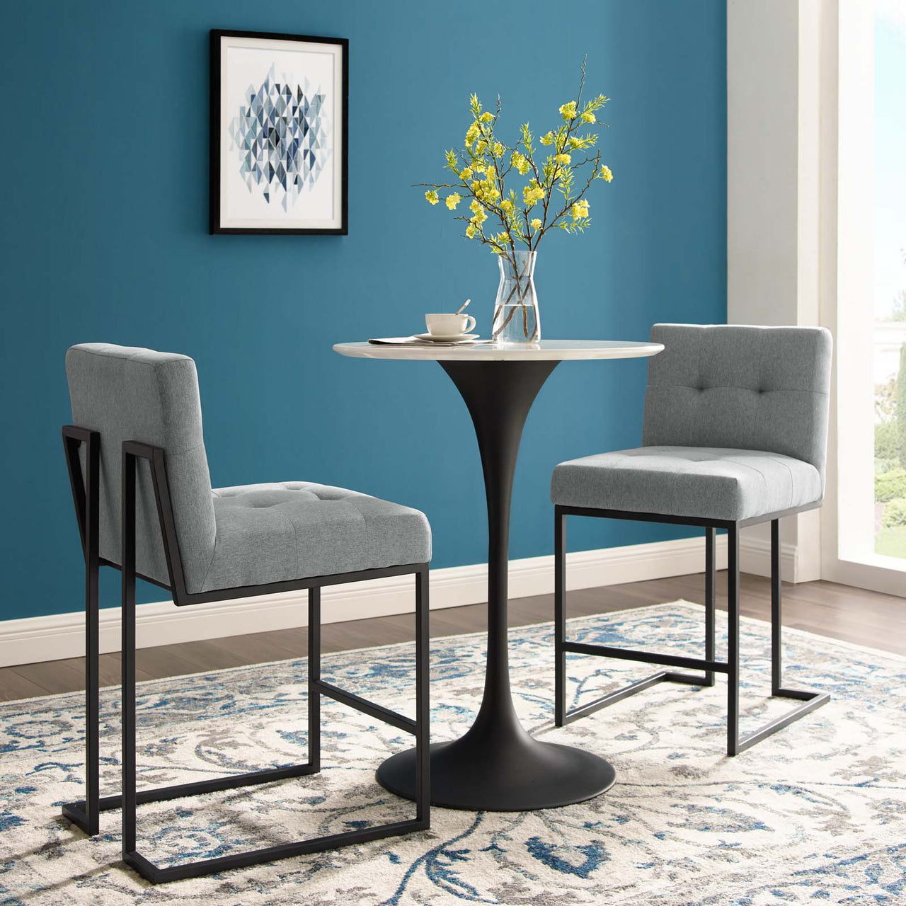 Circuit Upholstered Counter Stool Set of 2, Black & Light Gray