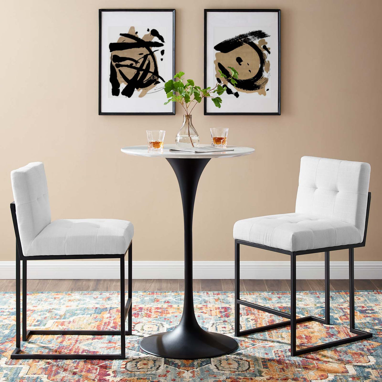 Circuit Upholstered Counter Stool Set of 2, Black & White