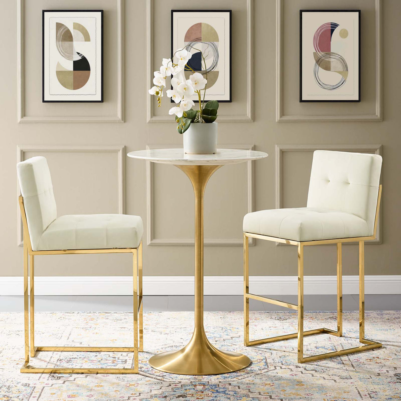 Circuit Upholstered Velvet Bar Stool Set of 2, Ivory