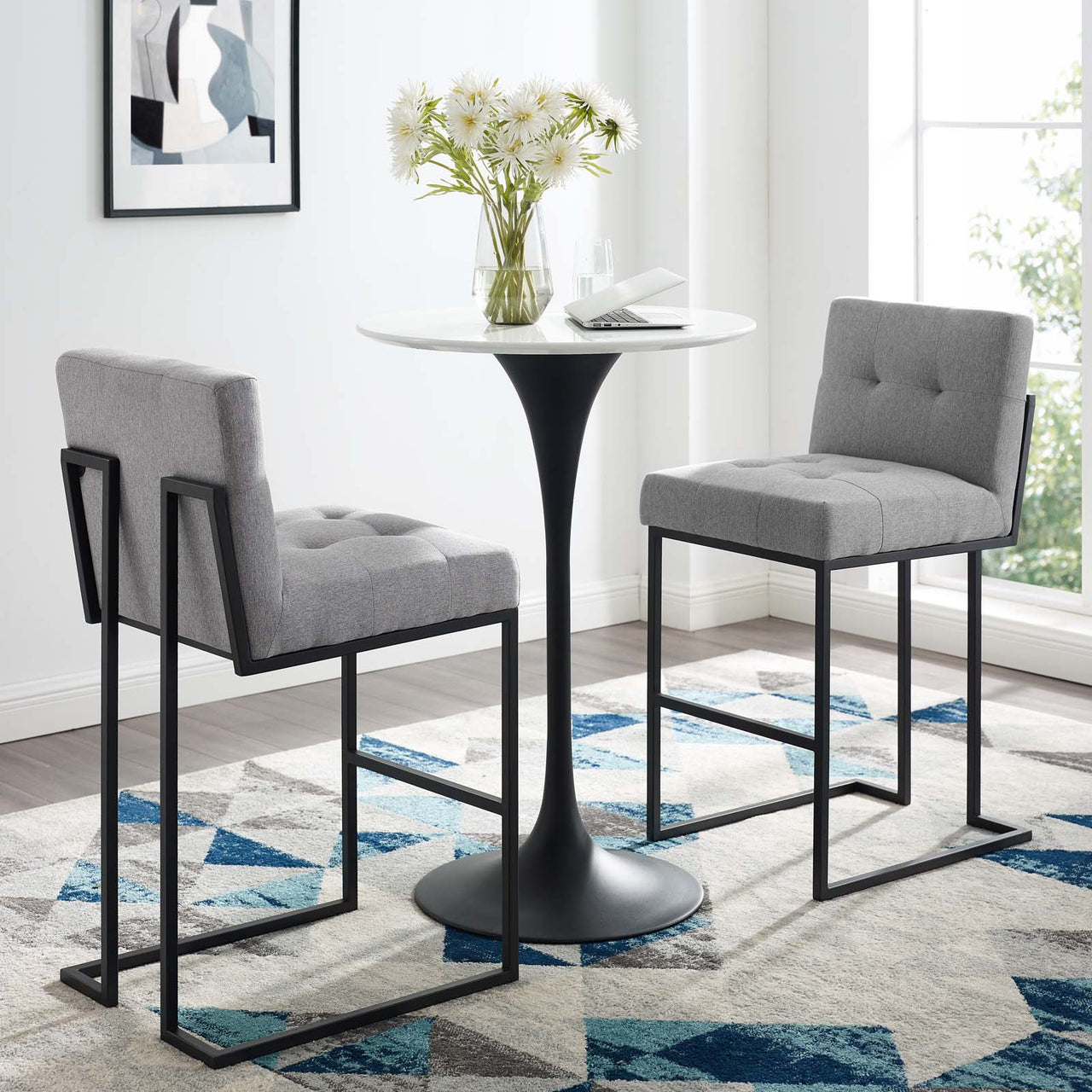 Circuit Upholstered Bar Stool Set of 2, Black & Light Gray