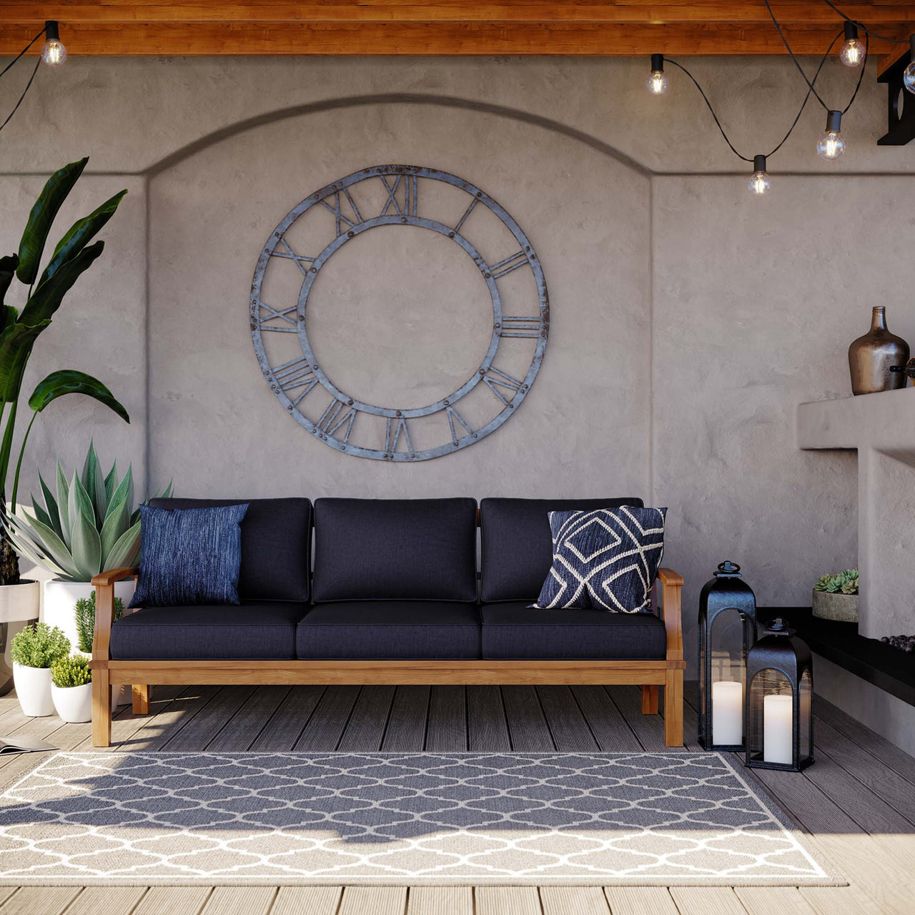 Shorehaven Alfresco Sofa, Natural Wood & Navy