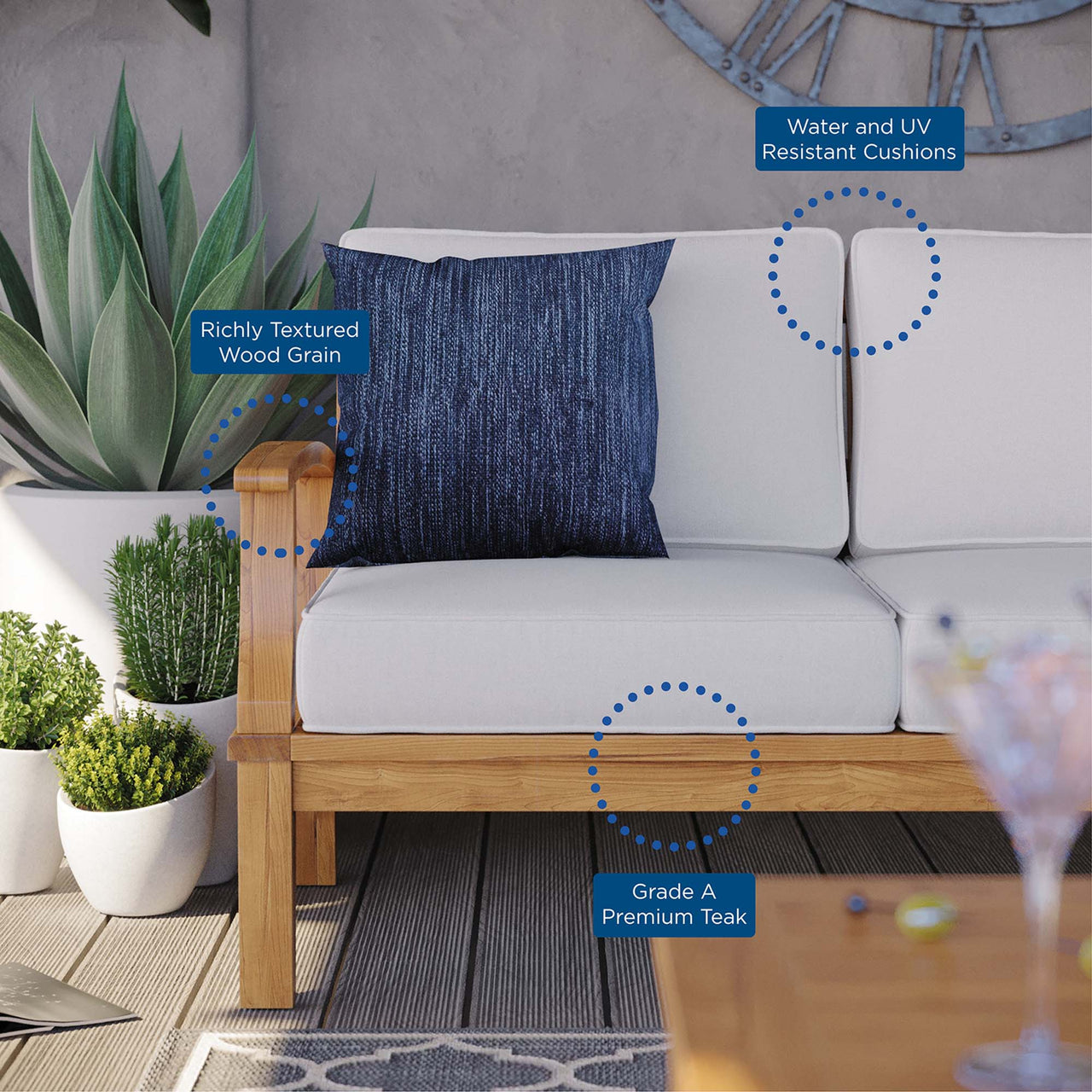 Shorehaven Alfresco Sofa, Natural Wood & White