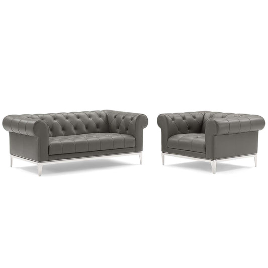 Luxerio Leather Loveseat & Armchair Set, Gray