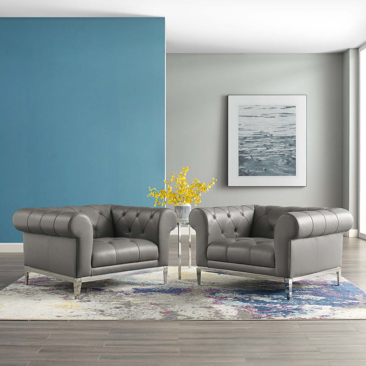 Luxerio Leather Armchair Set of 2, Gray