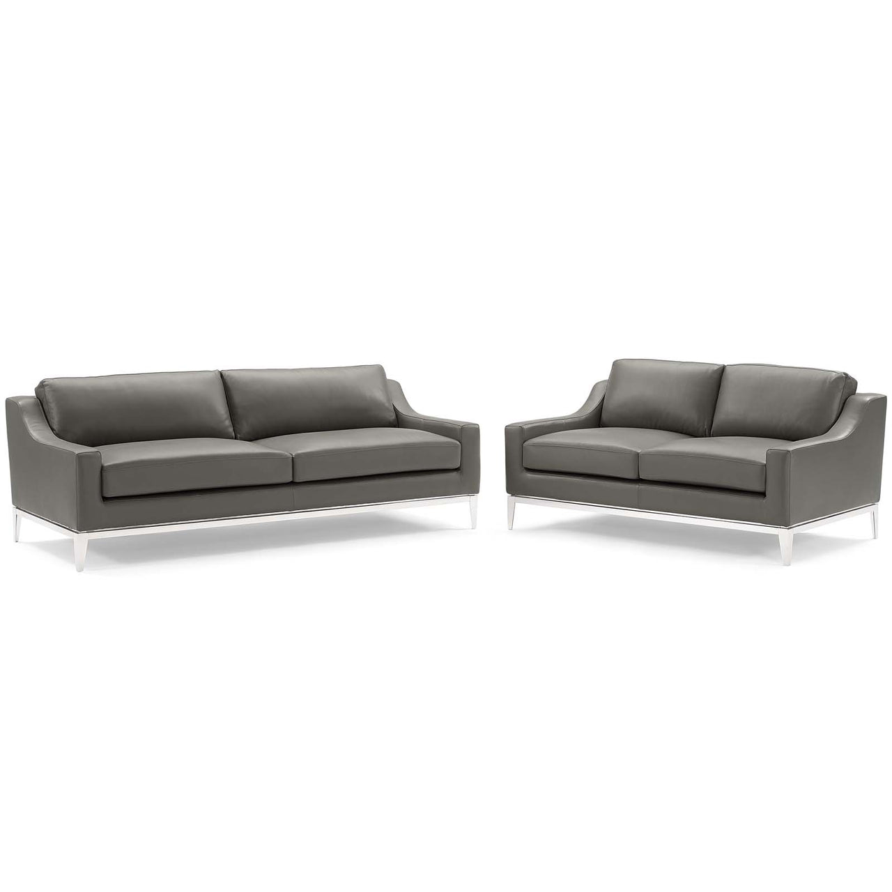 Strathor Leather Sofa & Loveseat Set, Gray