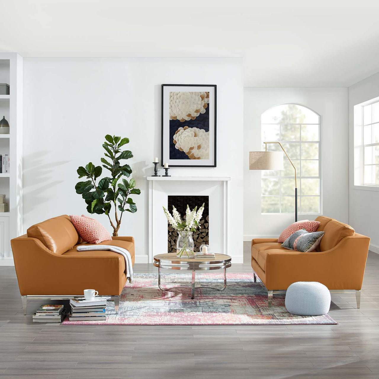 Strathor Leather Sofa & Loveseat Set, Tan