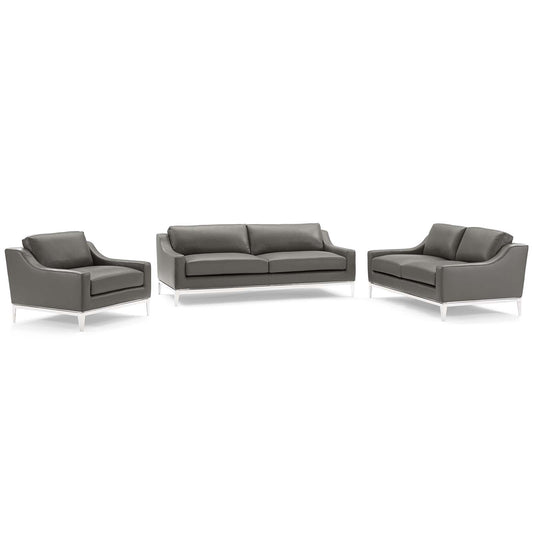 Harness 3 Piece Stainless Steel Base Leather Set, Gray