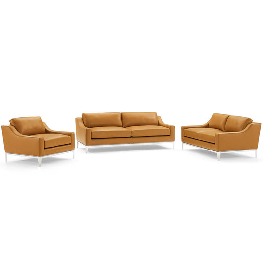 Harness 3 Piece Stainless Steel Base Leather Set, Tan
