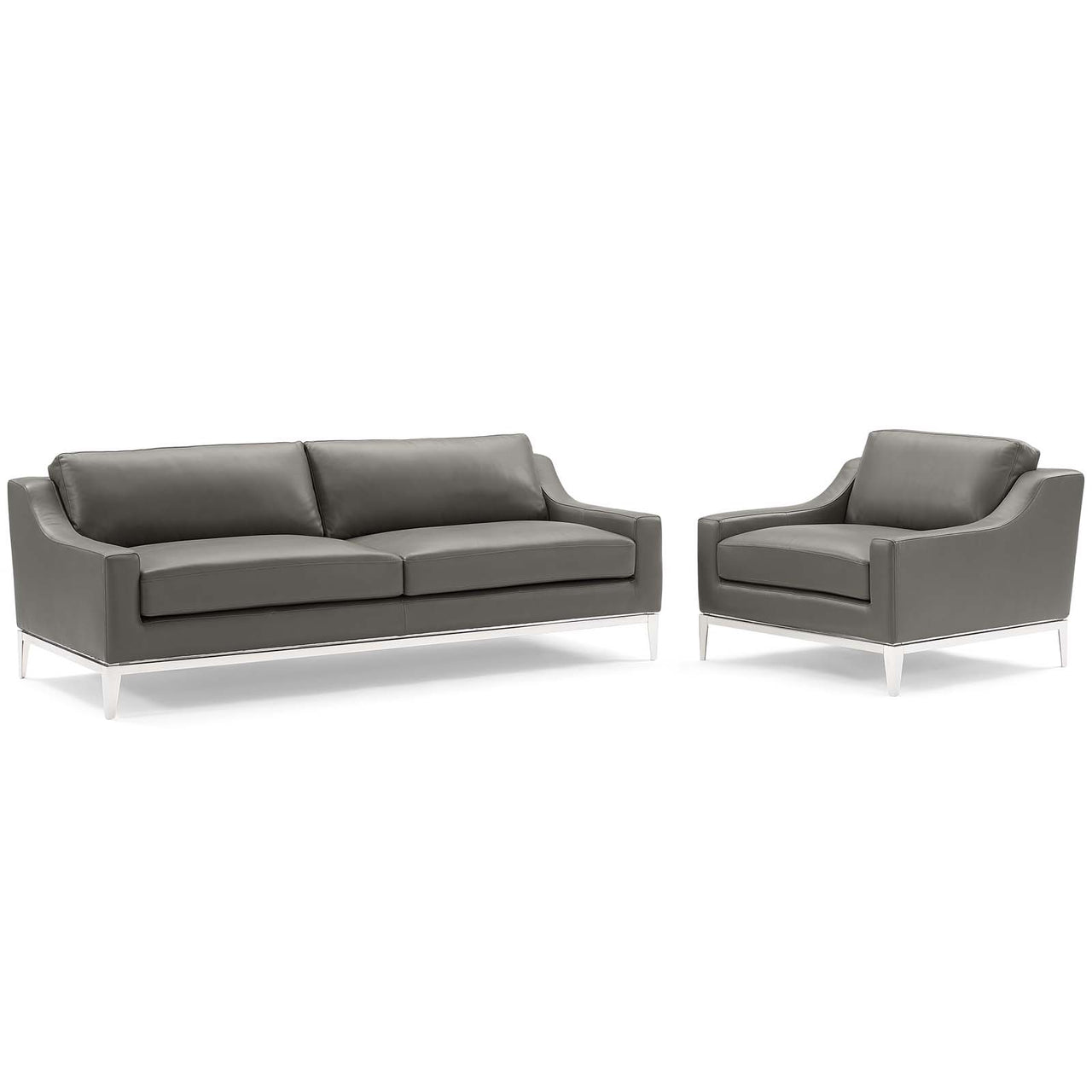 Strathor Leather Sofa & Armchair Set, Gray