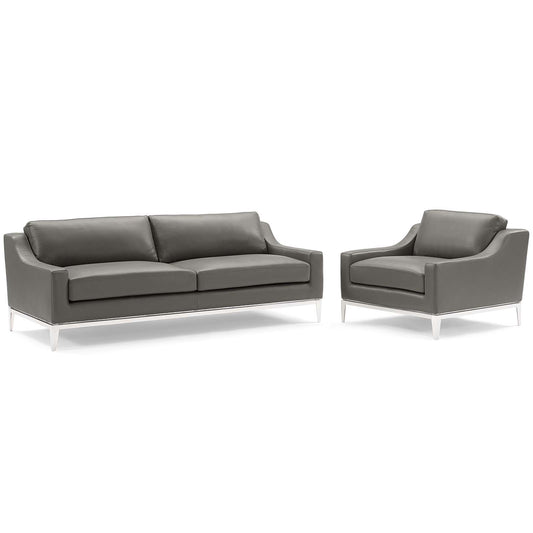 Strathor Leather Sofa & Armchair Set, Gray