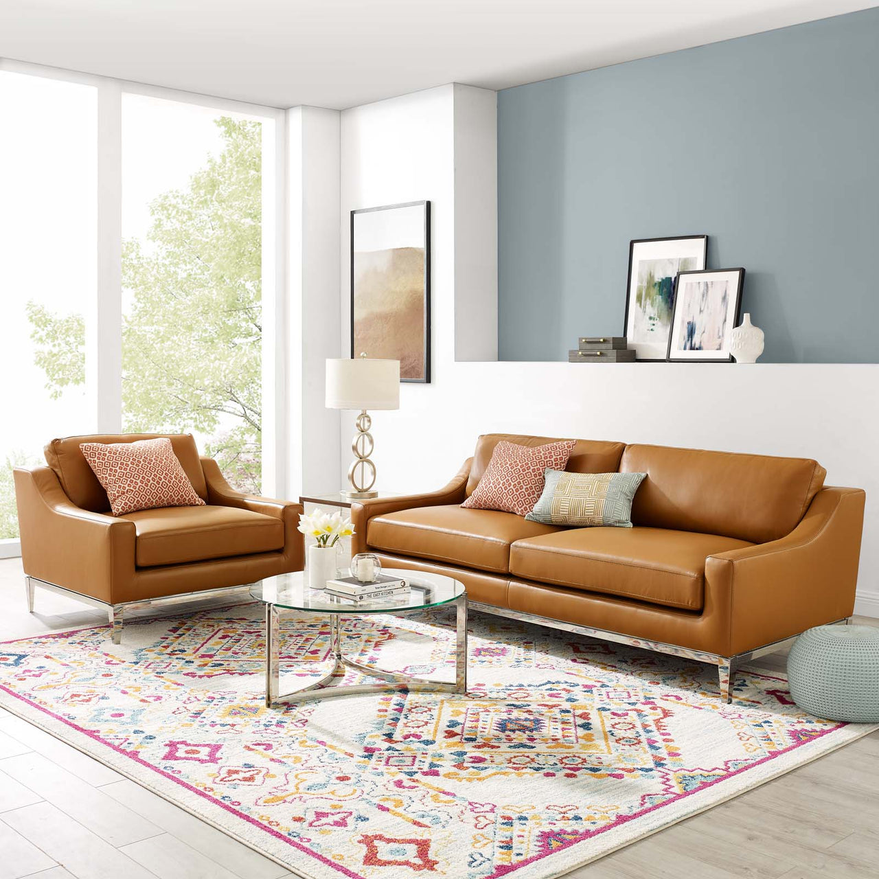 Strathor Leather Sofa & Armchair Set, Tan