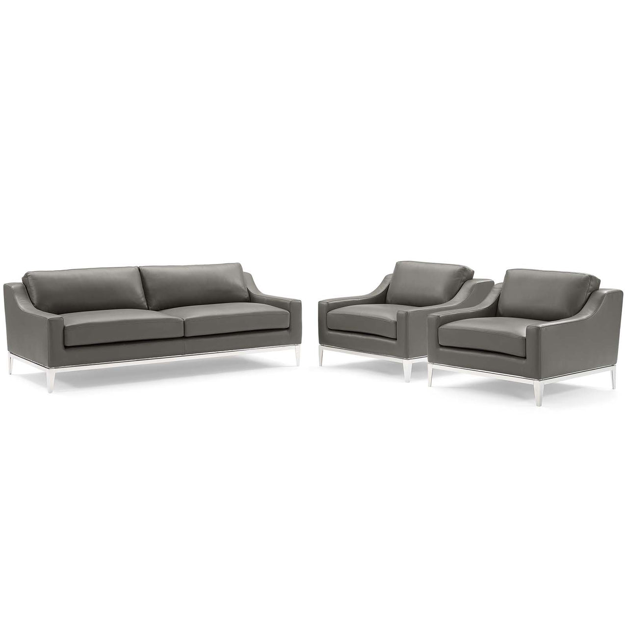 Strathor 3-Piece Leather Lounging Set, Gray