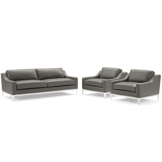 Harness 3 Piece Stainless Steel Base Leather Set, Gray