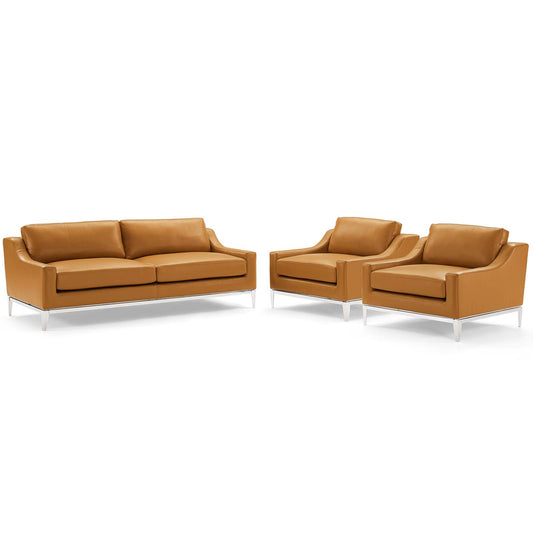 Harness 3 Piece Stainless Steel Base Leather Set, Tan