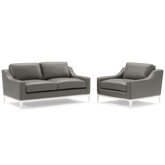 Strathor Leather Loveseat & Armchair Set, Gray