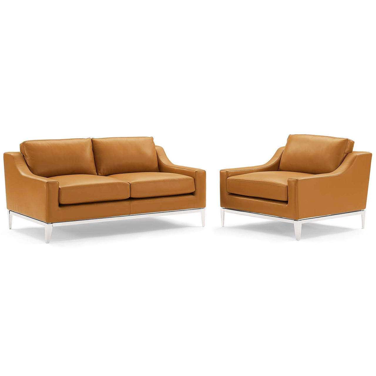 Strathor Leather Loveseat & Armchair Set, Tan