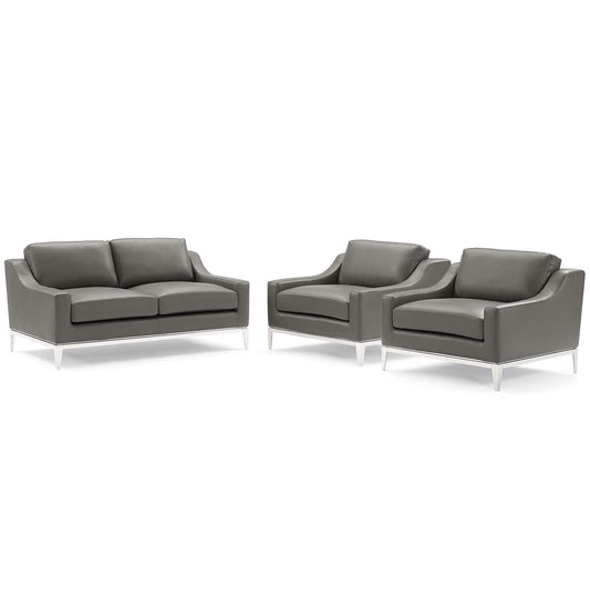 Harness 3 Piece Stainless Steel Base Leather Set, Gray