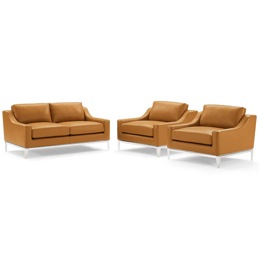Harness 3 Piece Stainless Steel Base Leather Set, Tan