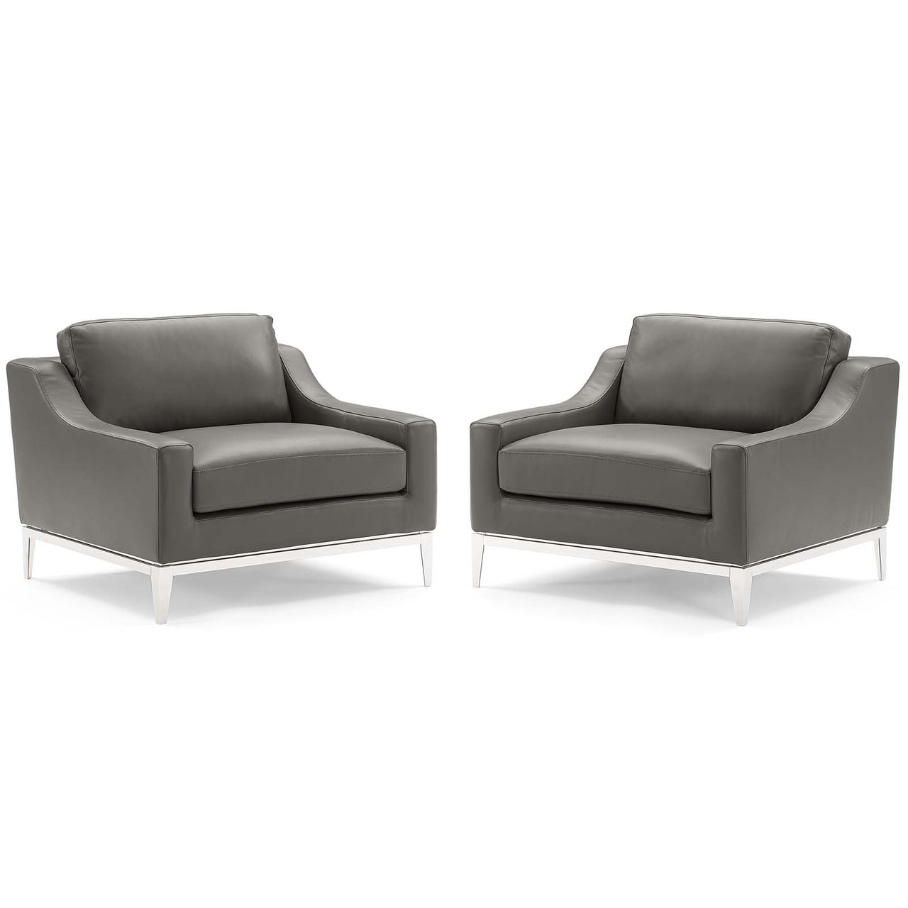 Strathor Leather Armchair Set of 2, Gray