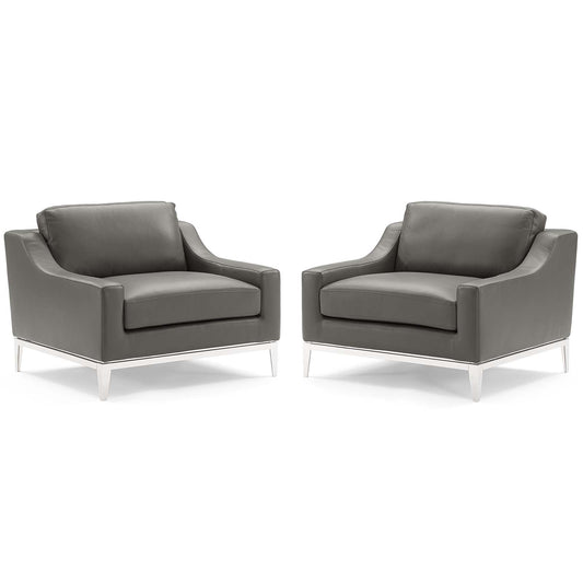 Strathor Leather Armchair Set of 2, Gray