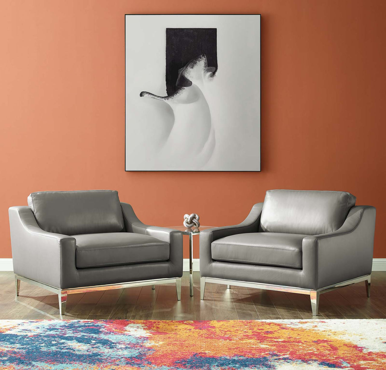 Strathor Leather Armchair Set of 2, Gray