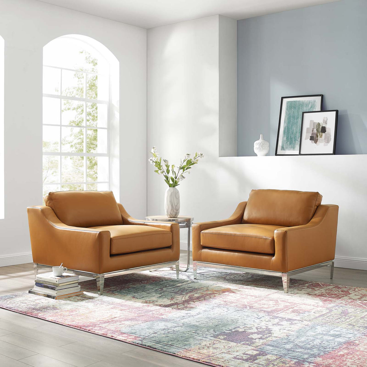 Strathor Leather Armchair Set of 2, Tan