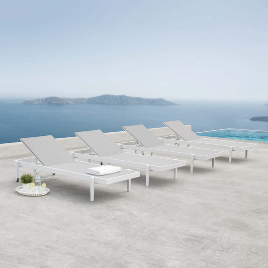 Charles Alfresco Chaise Lounge Chair Set of 4, White & Gray