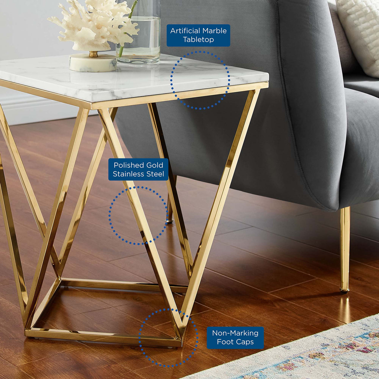 Vanyth End Table, Gold & White