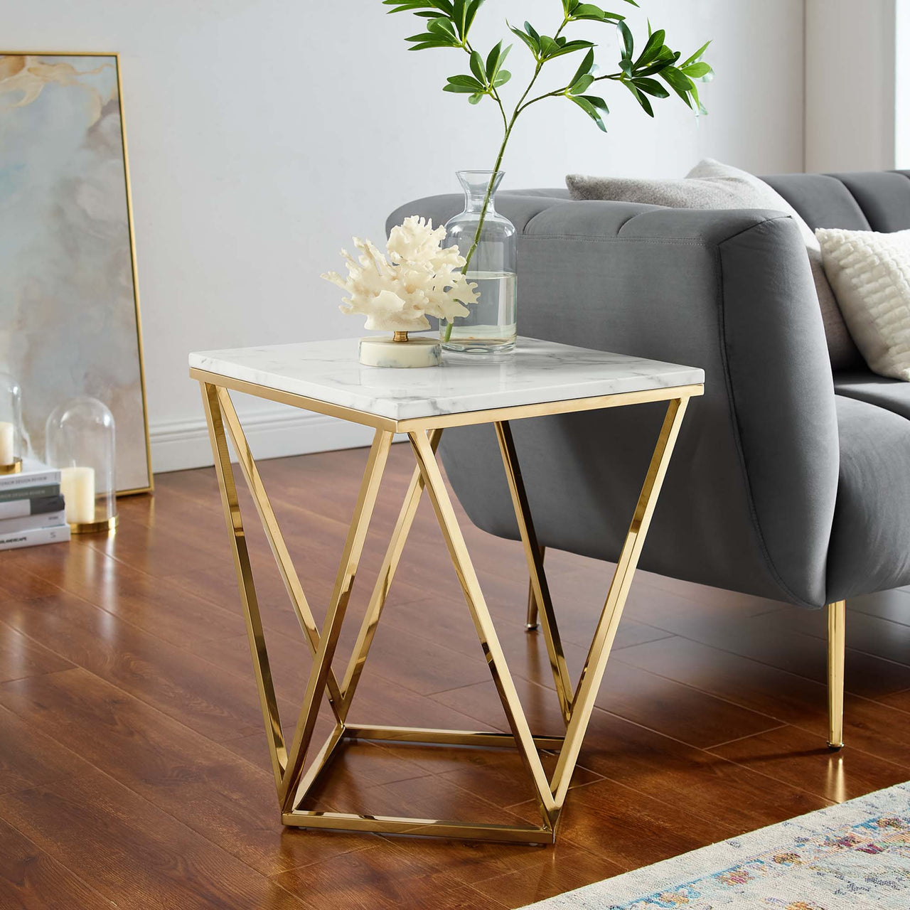 Vanyth End Table, Gold & White