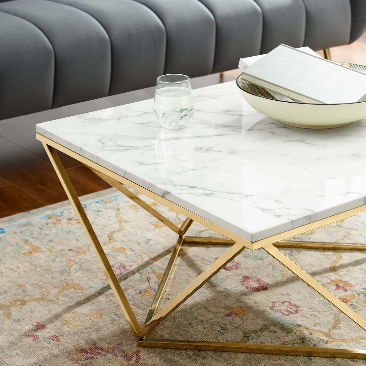 Vanyth Coffee Table, Gold & White
