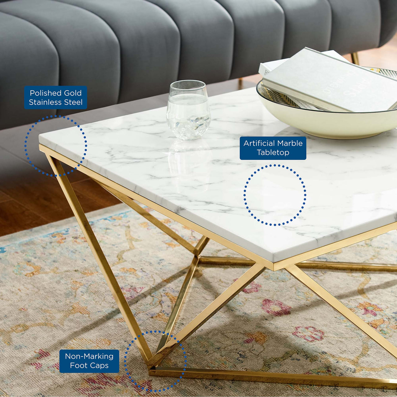 Vanyth Coffee Table, Gold & White