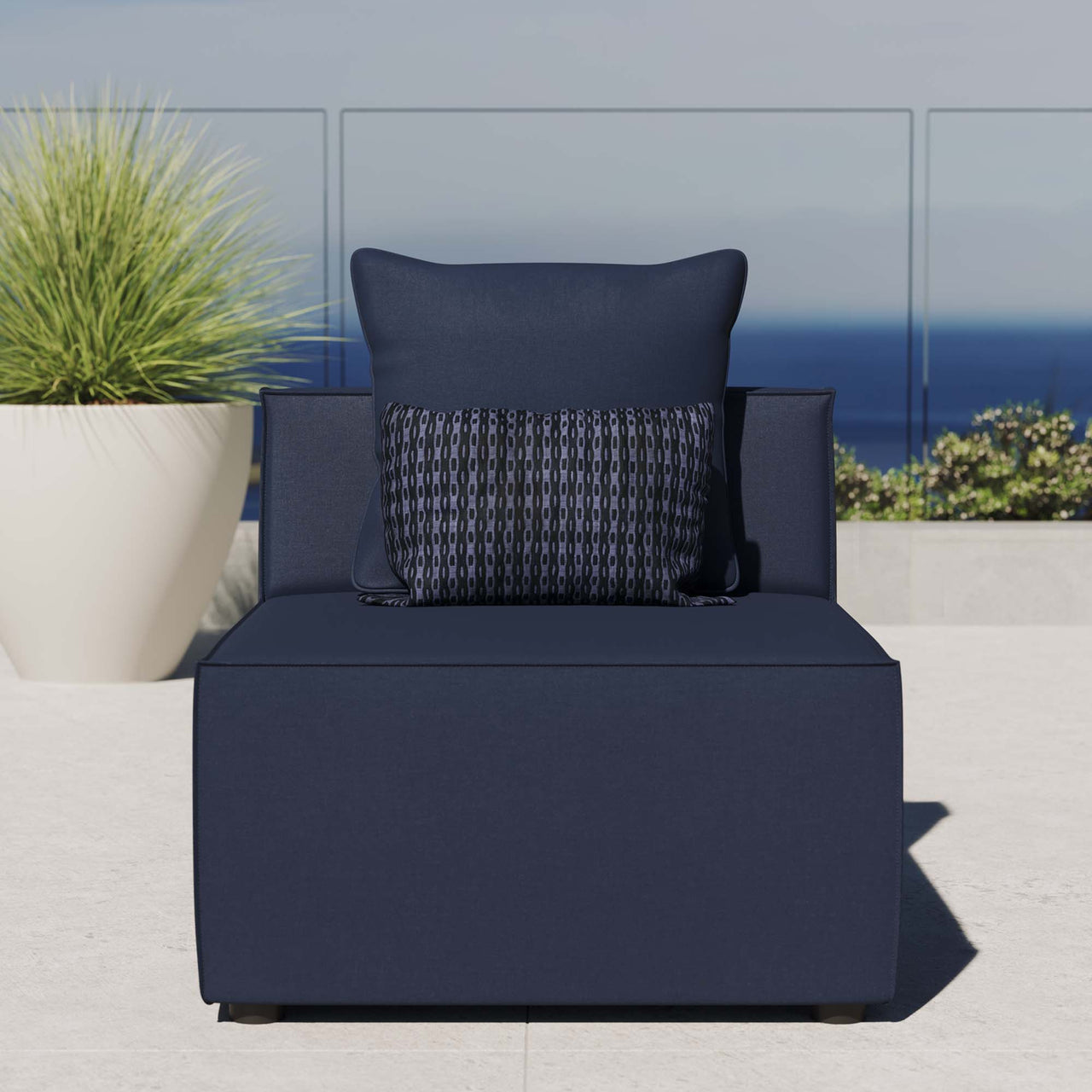 Merida Alfresco Upholstered Armless Chair | Outdoor Modular Sectional Component, Navy Blue