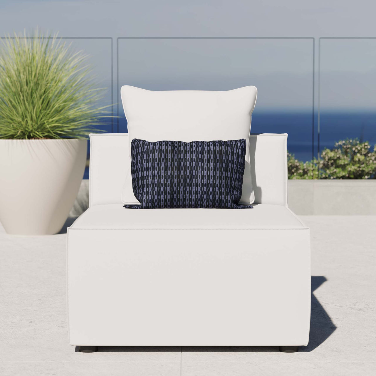 Merida Alfresco Upholstered Armless Chair | Outdoor Modular Sectional Component, White