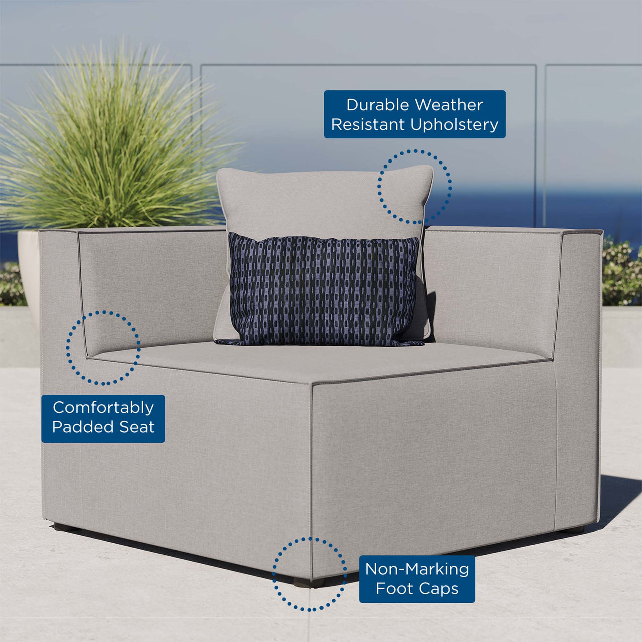 Merida Alfresco Upholstered Corner Chair | Outdoor Modular Sectional Component, Gray