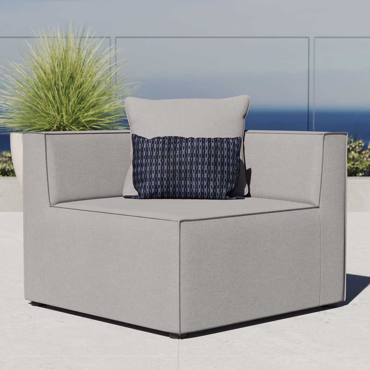 Merida Alfresco Upholstered Corner Chair | Outdoor Modular Sectional Component, Gray