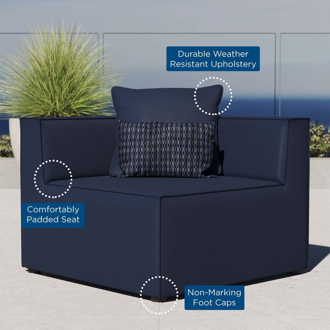 Merida Alfresco Upholstered Corner Chair | Outdoor Modular Sectional Component, Navy