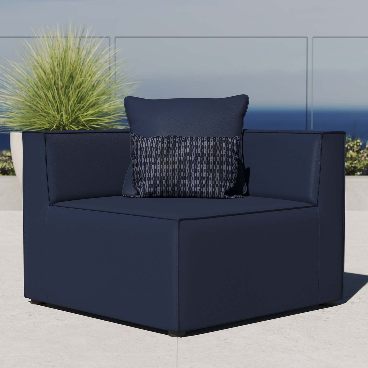 Merida Alfresco Upholstered Corner Chair | Outdoor Modular Sectional Component, Navy