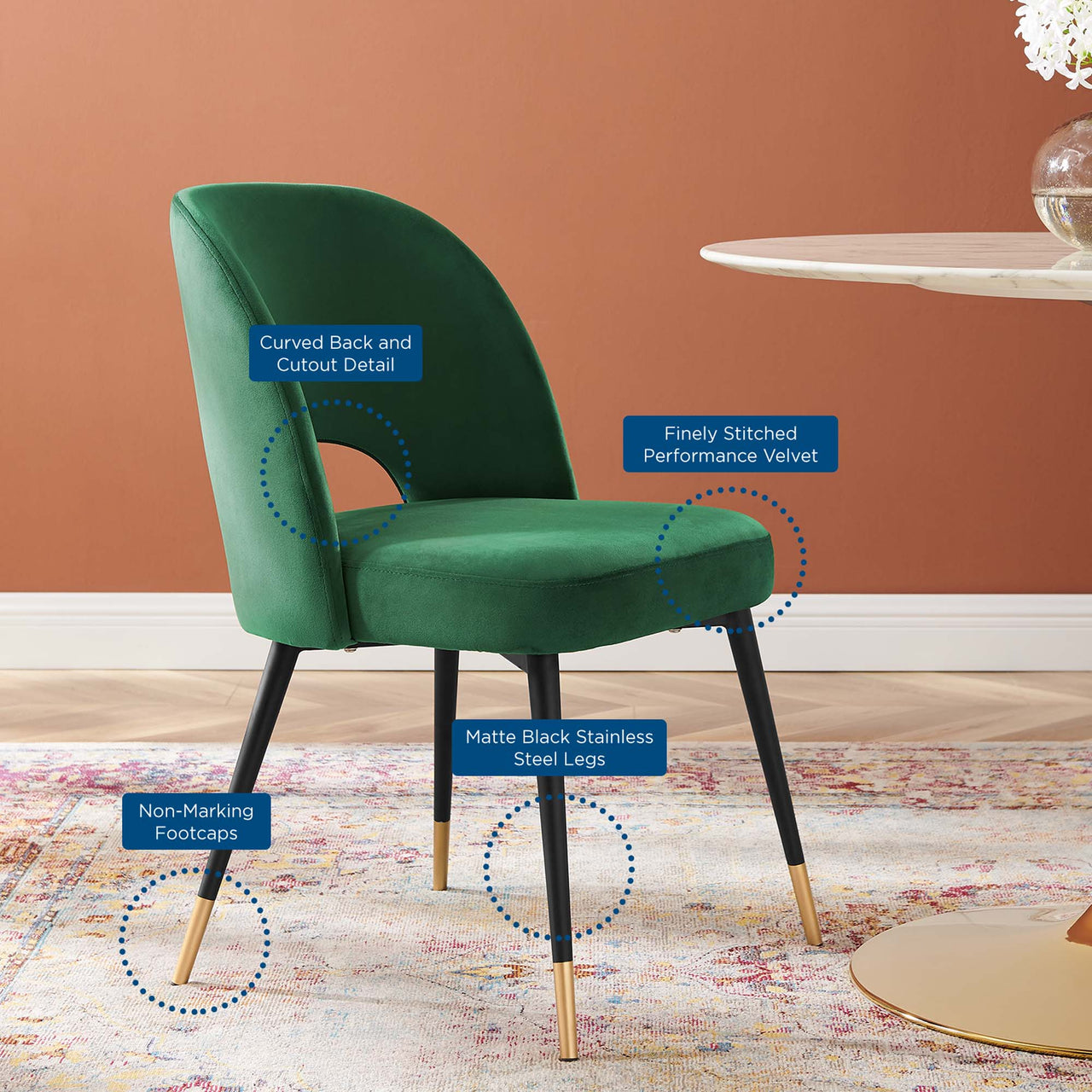 Artemis Upholstered Velvet Dining Chair, Emerald