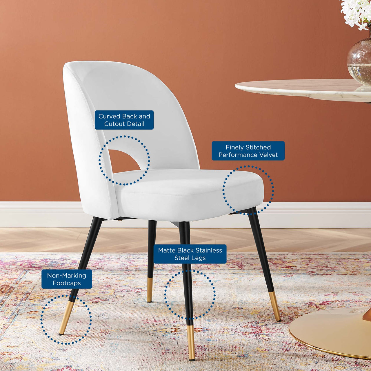 Artemis Upholstered Velvet Dining Chair, White
