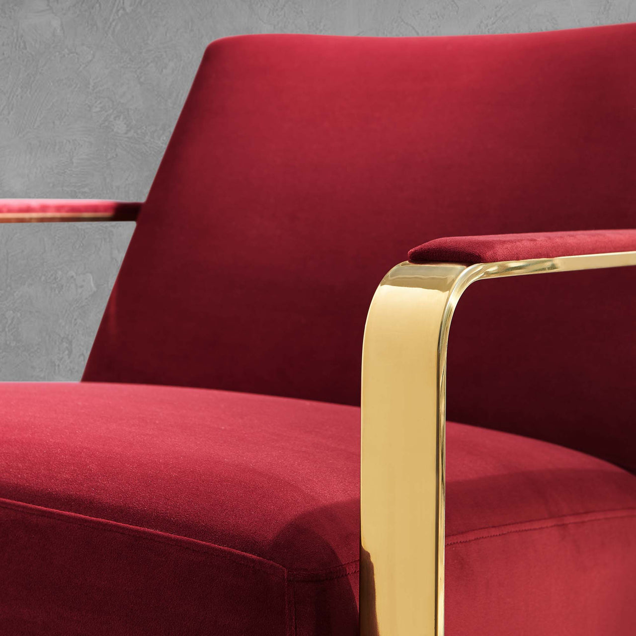 Clarity Upholstered Velvet Armchair, Gold & Maroon