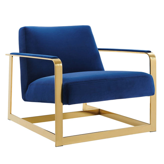 Clarity Upholstered Velvet Armchair, Gold & Navy