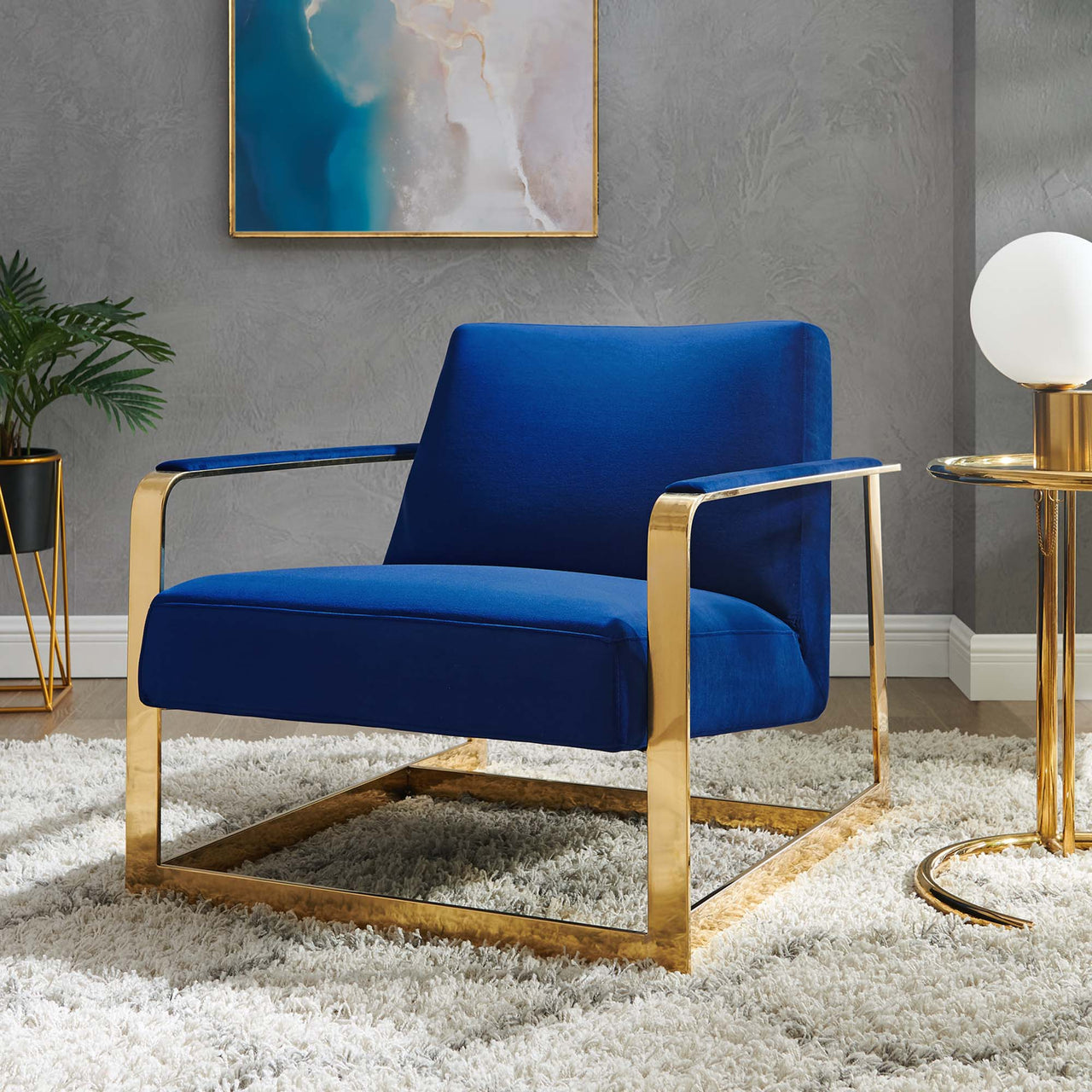 Clarity Upholstered Velvet Armchair, Gold & Navy