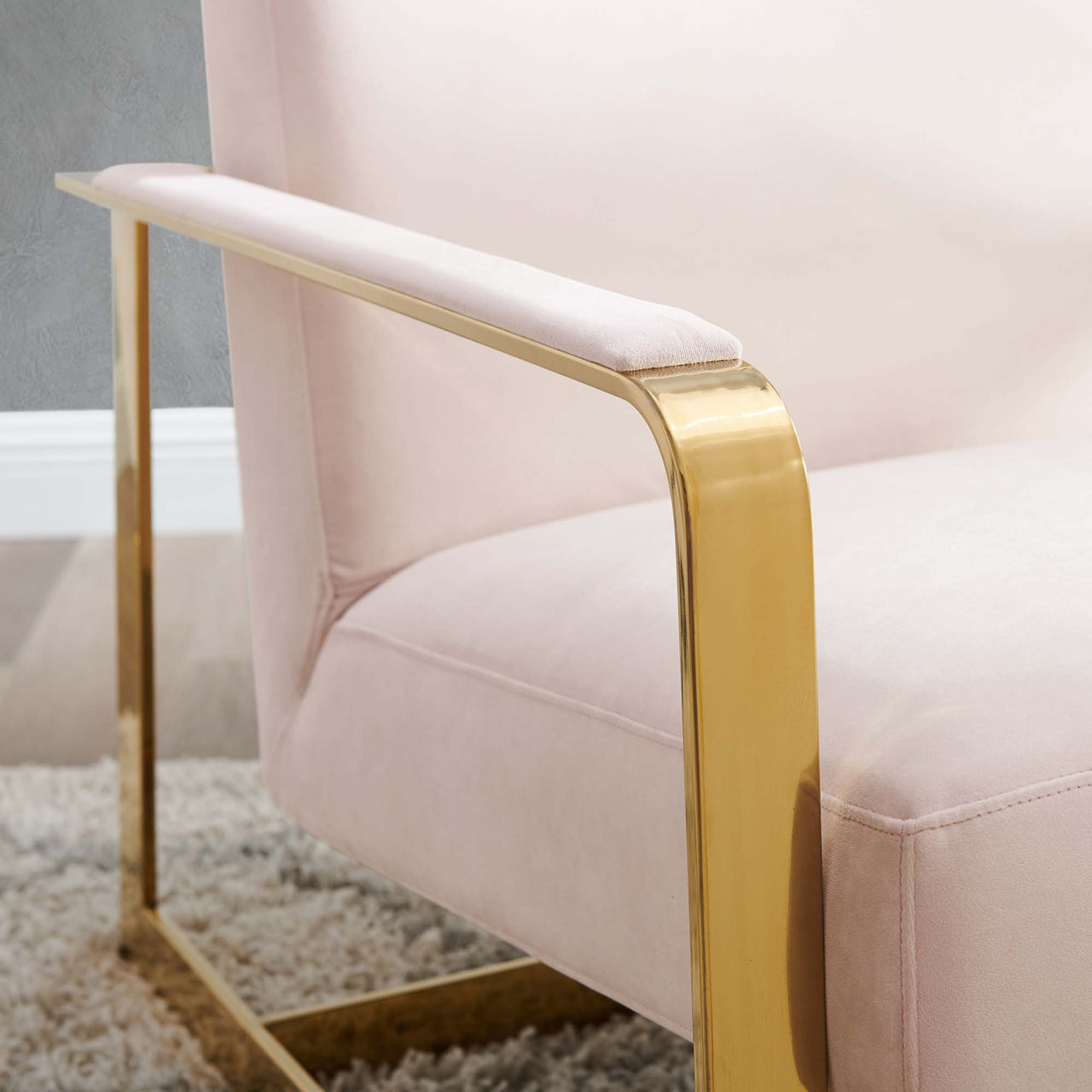 Clarity Upholstered Velvet Armchair, Gold & Pink