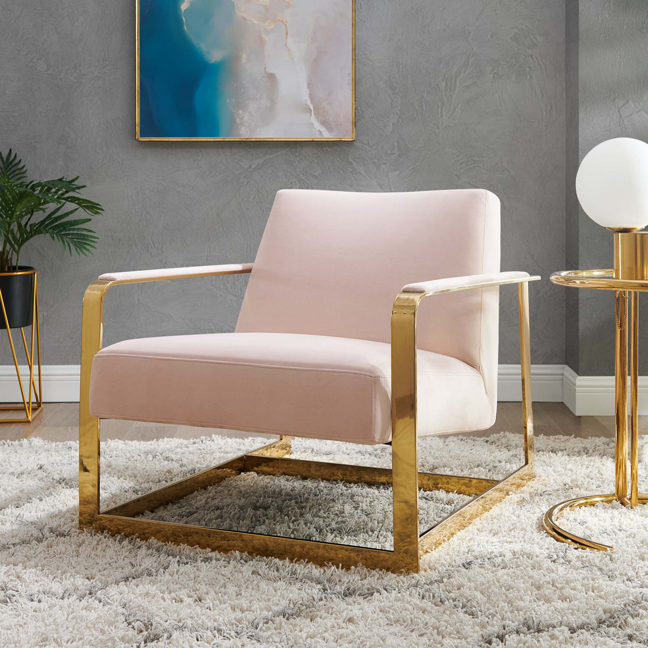 Clarity Upholstered Velvet Armchair, Gold & Pink