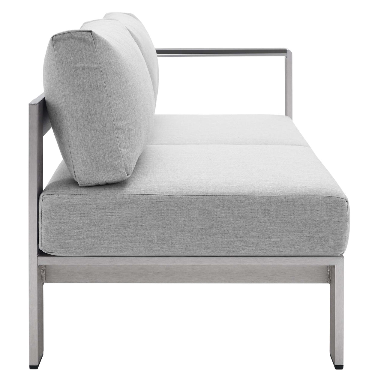 Shorea Sunbrella® Fabric Aluminum Alfresco Right-Arm Loveseat | Outdoor Modular Sectional Component, Silver & Gray