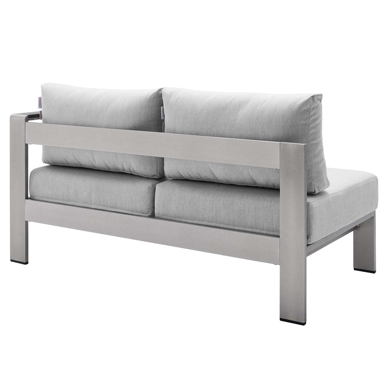 Shorea Sunbrella® Fabric Aluminum Alfresco Right-Arm Loveseat | Outdoor Modular Sectional Component, Silver & Gray