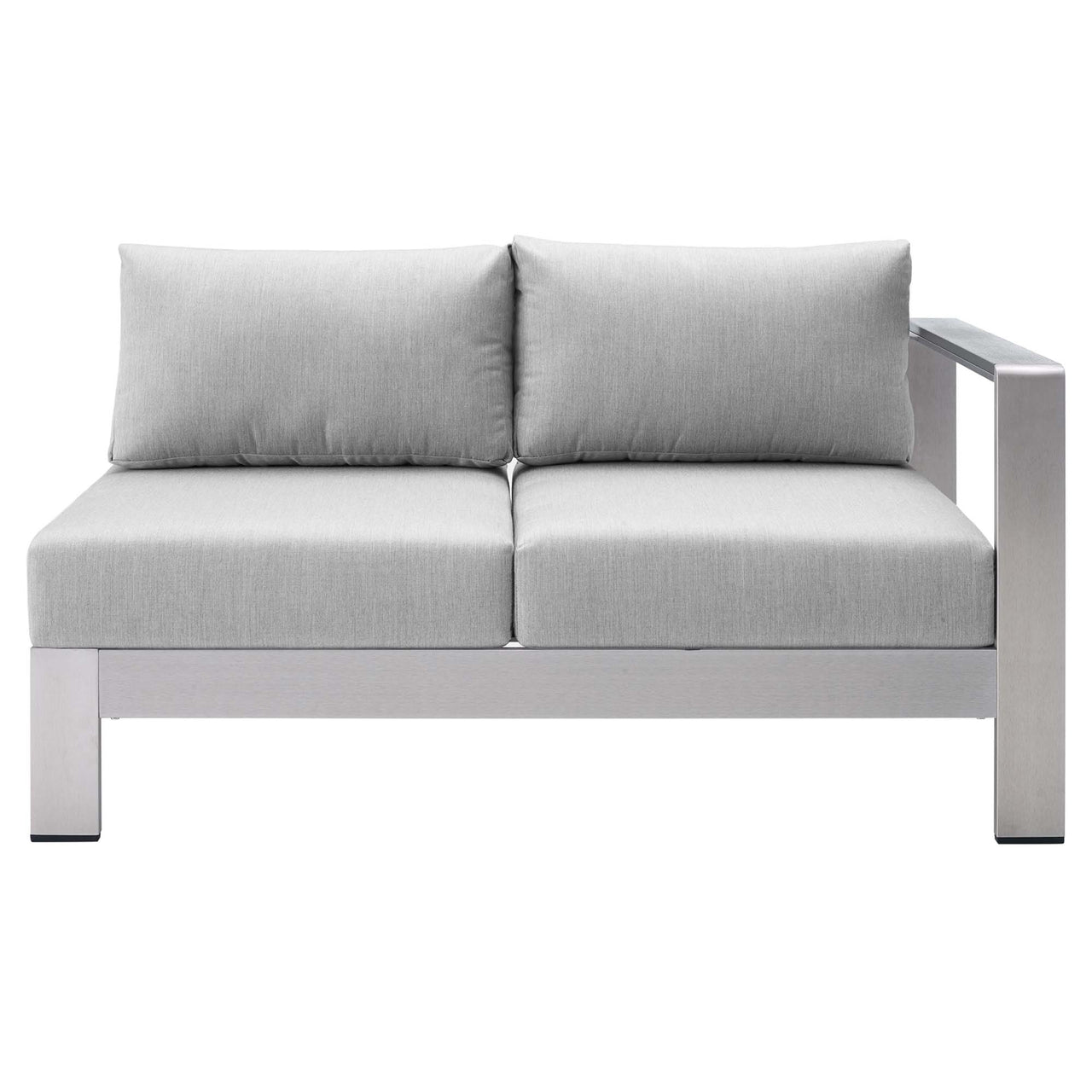 Shorea Sunbrella® Fabric Aluminum Alfresco Right-Arm Loveseat | Outdoor Modular Sectional Component, Silver & Gray