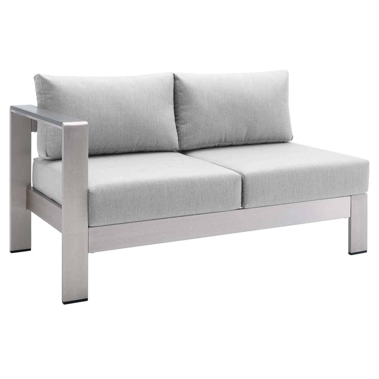 Shorea Sunbrella® Fabric Aluminum Alfresco Left-Arm Loveseat | Outdoor Modular Sectional Component, Silver & Gray