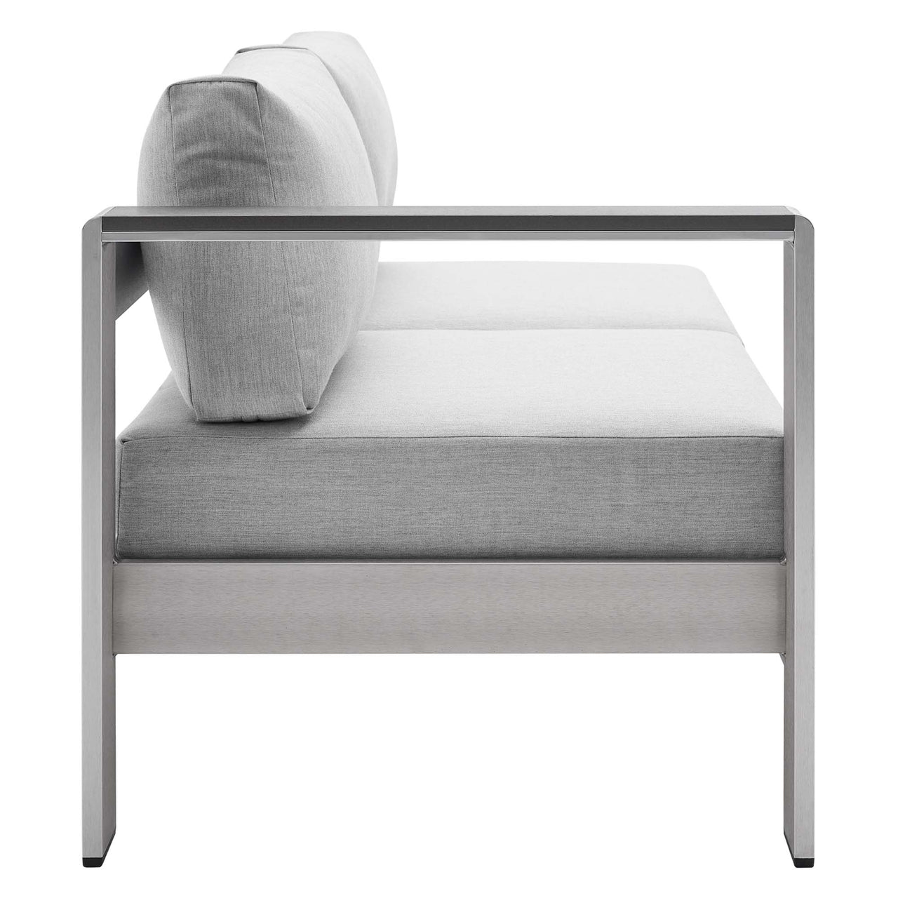 Shorea Sunbrella® Fabric Aluminum Alfresco Left-Arm Loveseat | Outdoor Modular Sectional Component, Silver & Gray