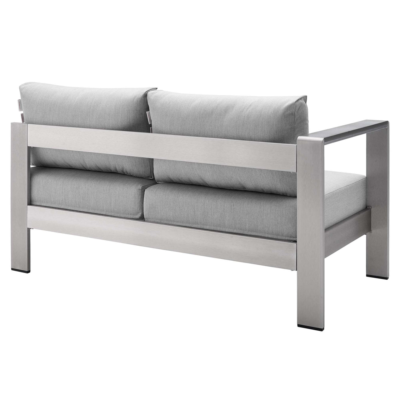 Shorea Sunbrella® Fabric Aluminum Alfresco Left-Arm Loveseat | Outdoor Modular Sectional Component, Silver & Gray